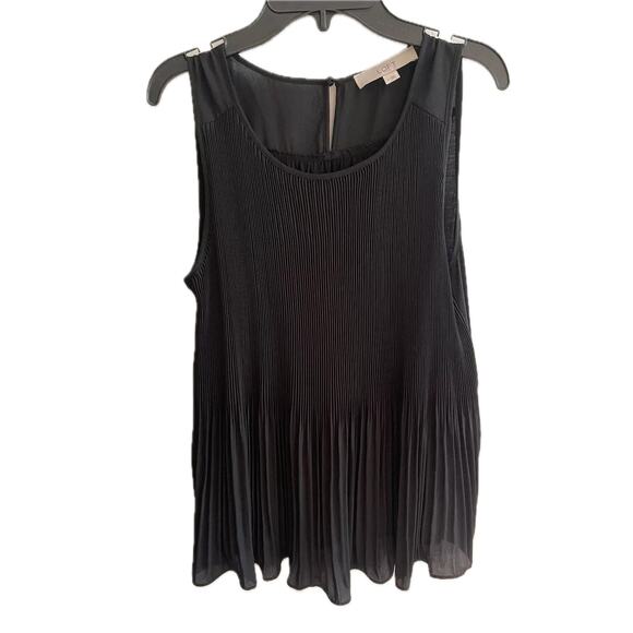 LOFT Pleated Flowy Black Sleeveless Tank Blouse Size Small - Picture 1 of 13